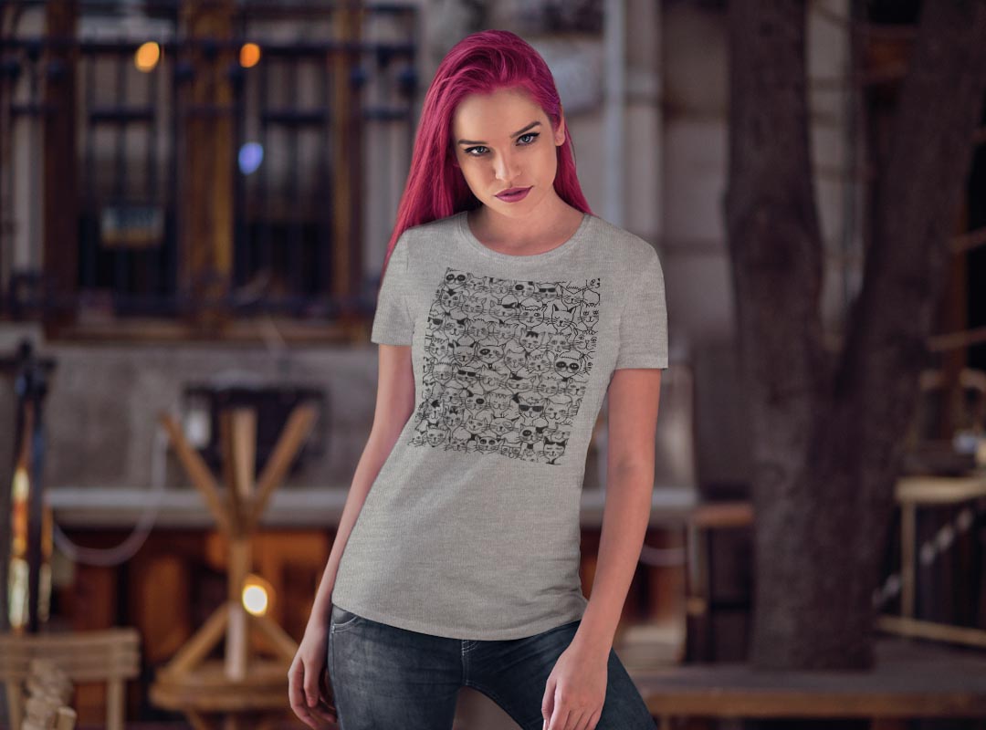 tシャツ レディース 半袖 白地 デザイン M L 白 ホワイト グレー Tシャツ ティーシャツ T shirt 010229 猫　動物　イラスト 3