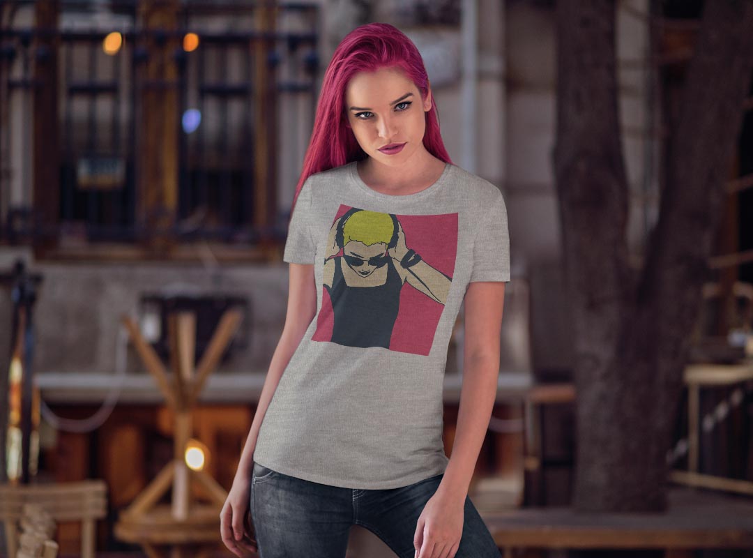 tシャツ レディース 半袖 白地 デザイン M L 白 ホワイト グレー Tシャツ ティーシャツ T shirt 012065 イラスト　カラフル　女性