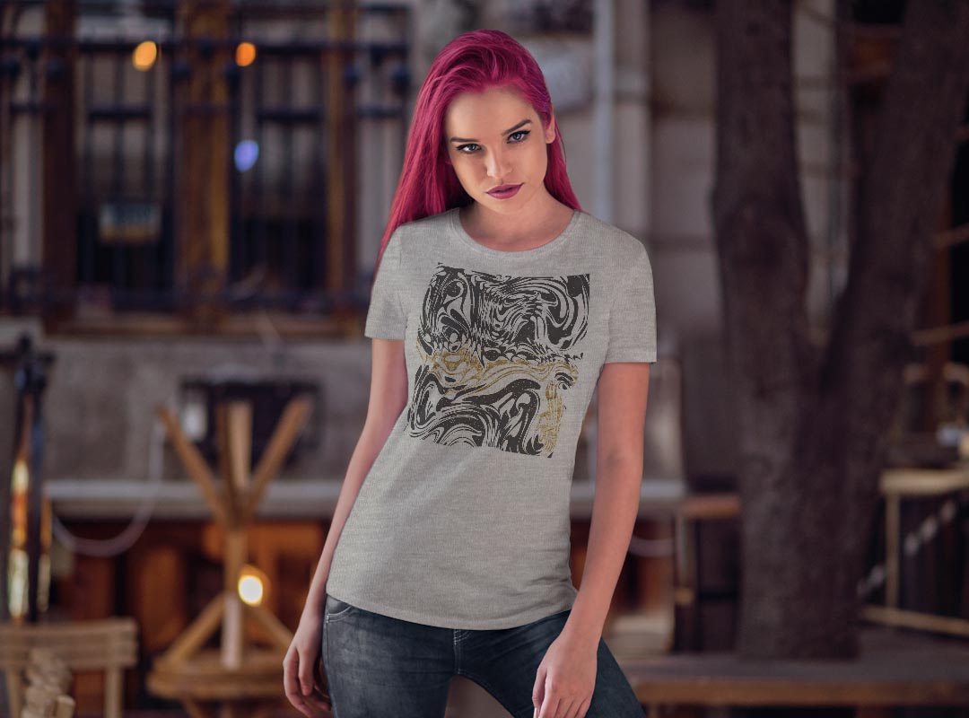 tシャツ レディース 半袖 白地 デザイン M L 白 ホワイト グレー Tシャツ ティーシャツ T shirt 012556 マーブル　モノトーン　白黒