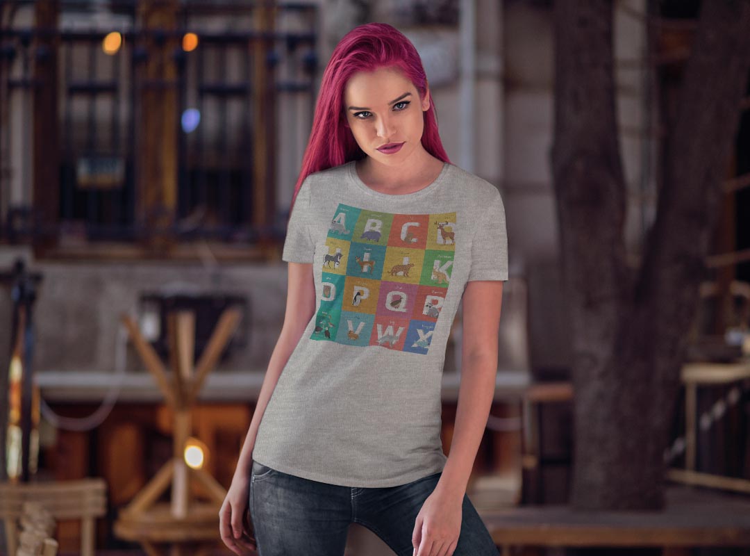 tシャツ レディース 半袖 白地 デザイン M L 白 ホワイト グレー Tシャツ ティーシャツ T shirt 012997 アルファベット　英語　動物