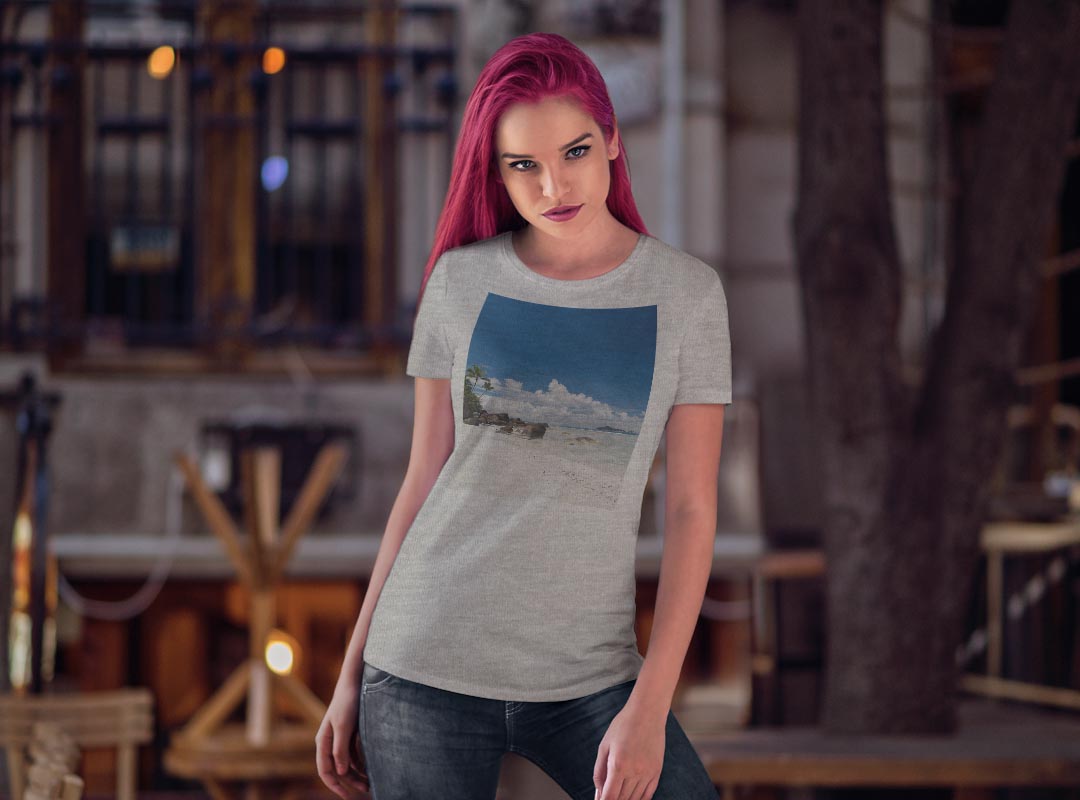 tシャツ レディース 半袖 白地 デザイン M L 白 ホワイト グレー Tシャツ ティーシャツ T shirt 014935 夏　海　海岸　自然 kabekore-11249002 kabeコレ サンプル画像3