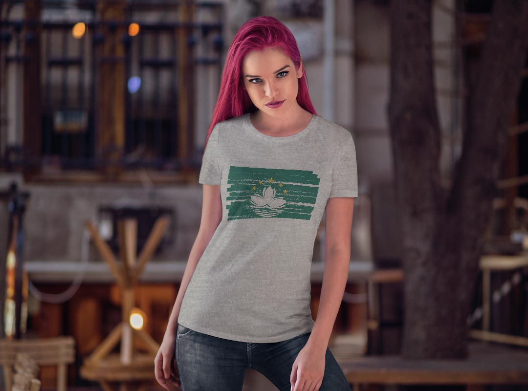 tシャツ レディース 半袖 白地 デザイン M L 白 ホワイト グレー Tシャツ ティーシャツ T shirt 018495 国旗 macau マカオ