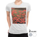 tシャツ レディース 半袖 白地 デザイン M L 白 ホワイト グレー Tシャツ ティーシャツ T shirt 000139 フラワー 秋 もみじ 風景 紅葉