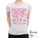 tシャツ レディース 半袖 白地 デザイン M L 白 ホワイト グレー Tシャツ ティーシャツ T shirt 000165 フラワー 桜柄 さくら ピンク