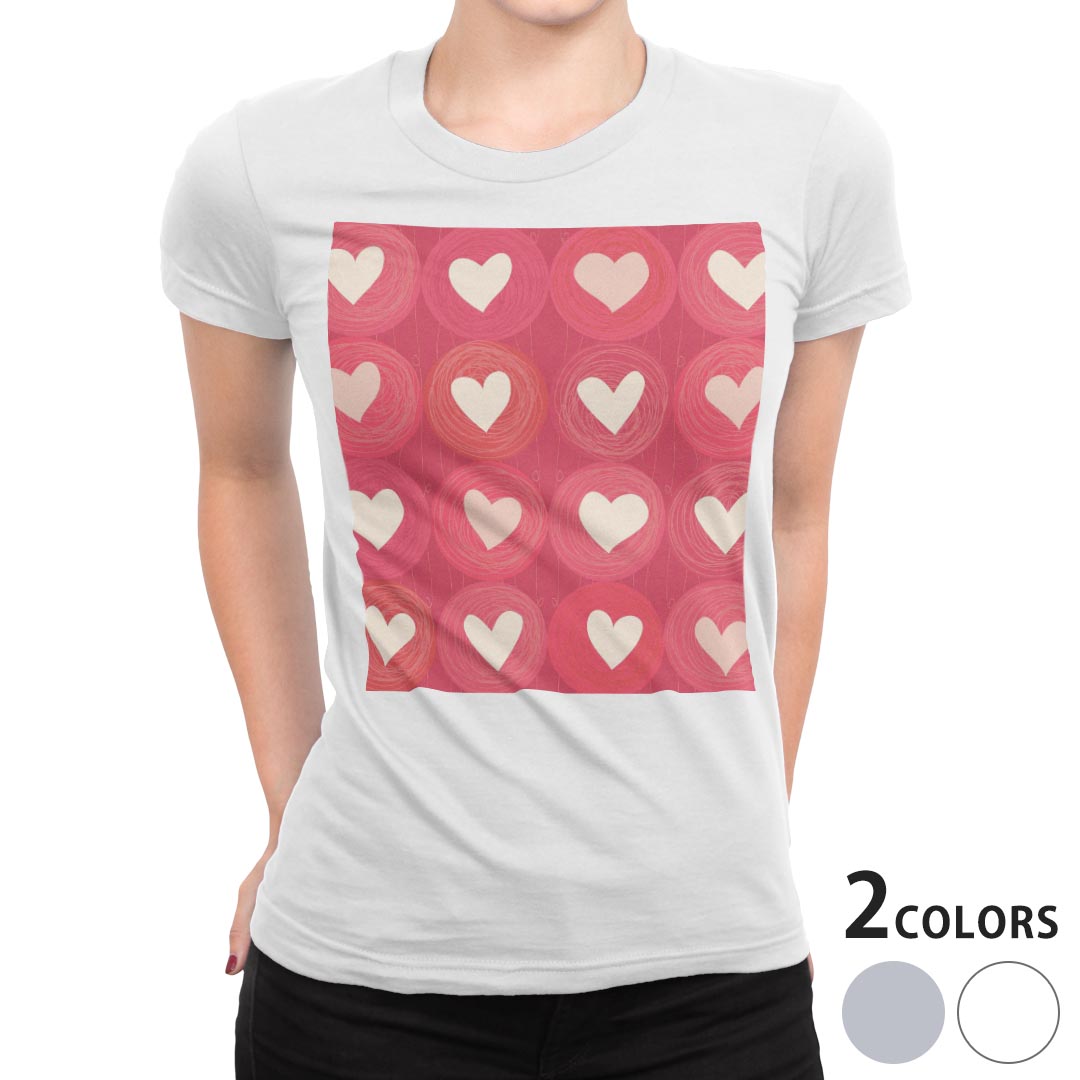tシャツ レディース 半袖 白地 デザイン M L 白 ホワイト グレー Tシャツ ティーシャツ T shirt 000187 ラブリー ハート　イラスト　赤