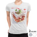 tシャツ レディース 半袖 白地 デザイン M L 白 ホワイト グレー Tシャツ ティーシャツ T shirt 000193 写真・風景 ケーキ いちご ミルフィーユ