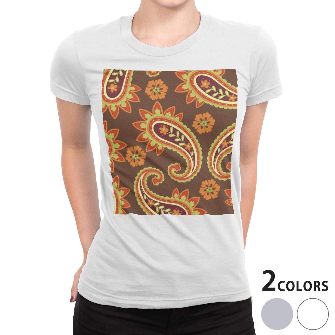 tシャツ レディース 半袖 白地 デザイン M L 白 ホワイト グレー Tシャツ ティーシャツ T shirt 000404 その他 ペイズリー　ダマスク　花
