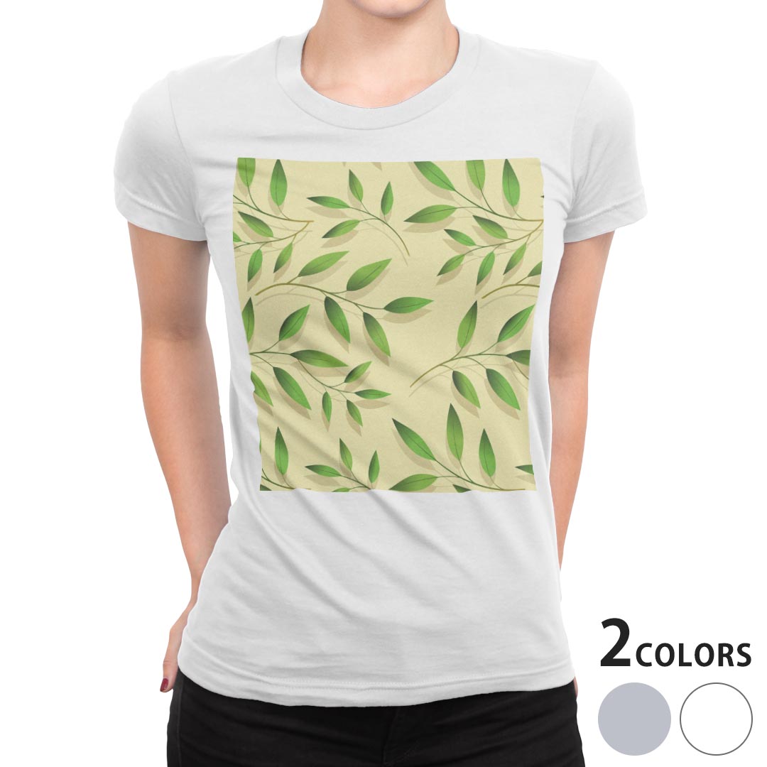 tシャツ レディース 半袖 白地 デザイン M L 白 ホワイト グレー Tシャツ ティーシャツ T shirt 000717 フラワー リーフ 葉