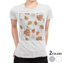 tシャツ レディース 半袖 白地 デザイン M L 白 ホワイト グレー Tシャツ ティーシャツ T shirt 000739 フラワー 枯葉 紅葉