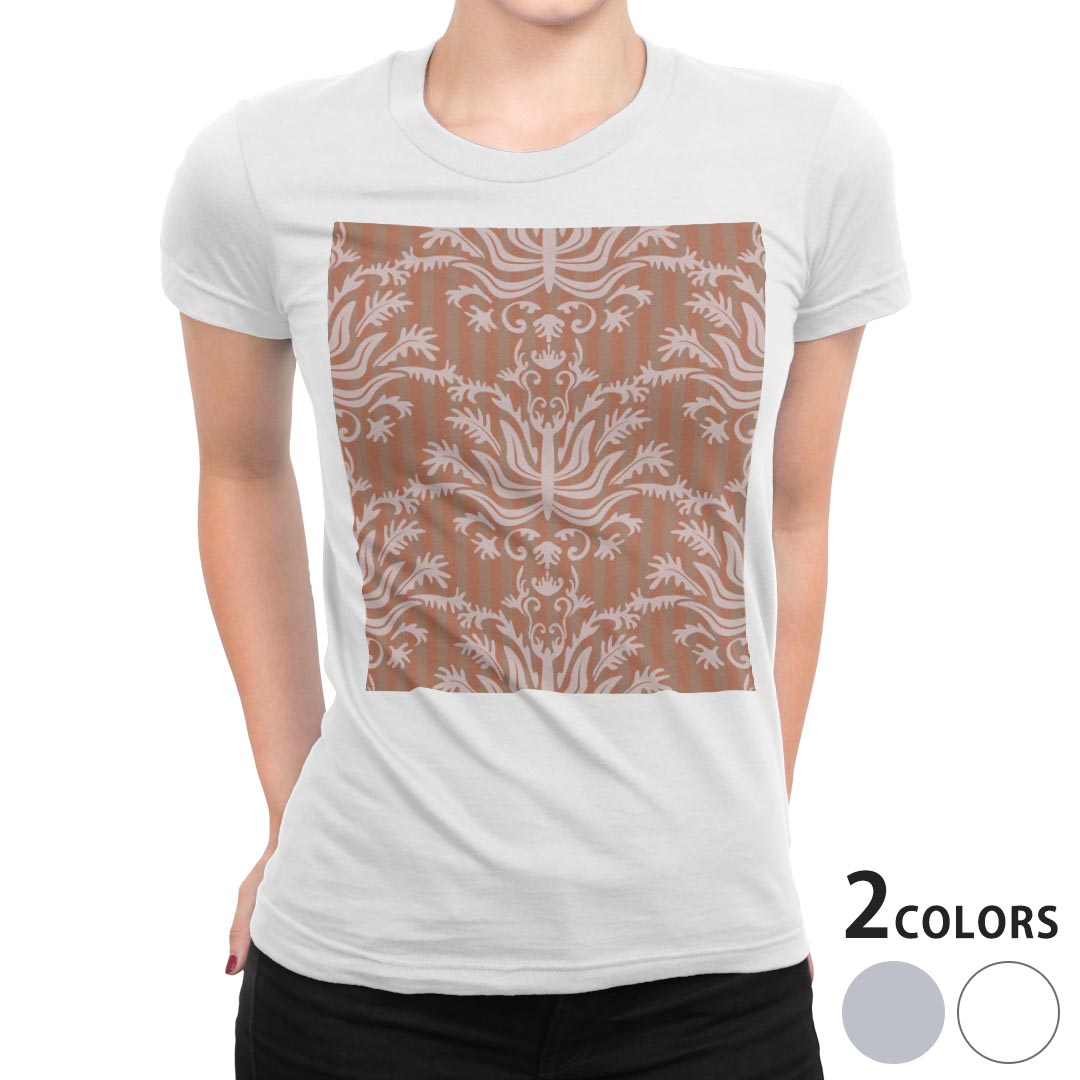 tシャツ レディース 半袖 白地 デザイン M L 白 ホワイト グレー Tシャツ ティーシャツ T shirt 000786 その他 ダマスク　ストライプ