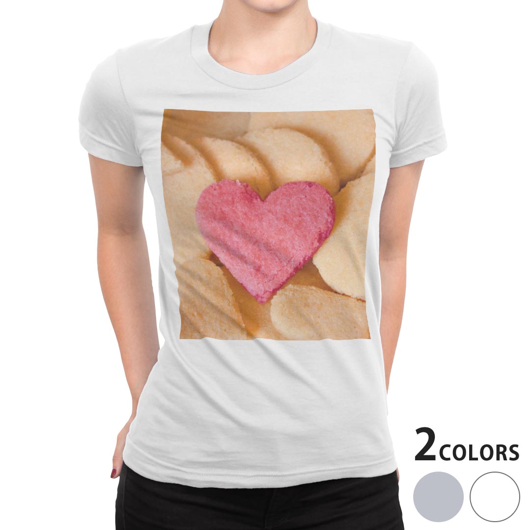 tシャツ レディース 半袖 白地 デザイン M L 白 ホワイト グレー Tシャツ ティーシャツ T shirt 000861 ラブリー クッキー ハート 食べ物