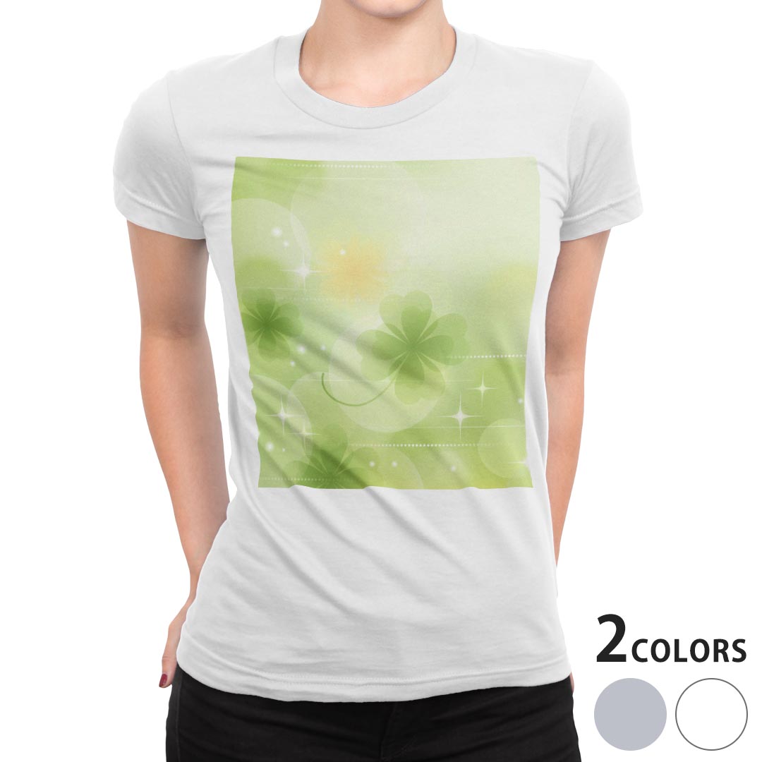 tシャツ レディース 半袖 白地 デザイン M L 白 ホワイト グレー Tシャツ ティーシャツ T shirt 000991 フラワー クローバー キラキラ