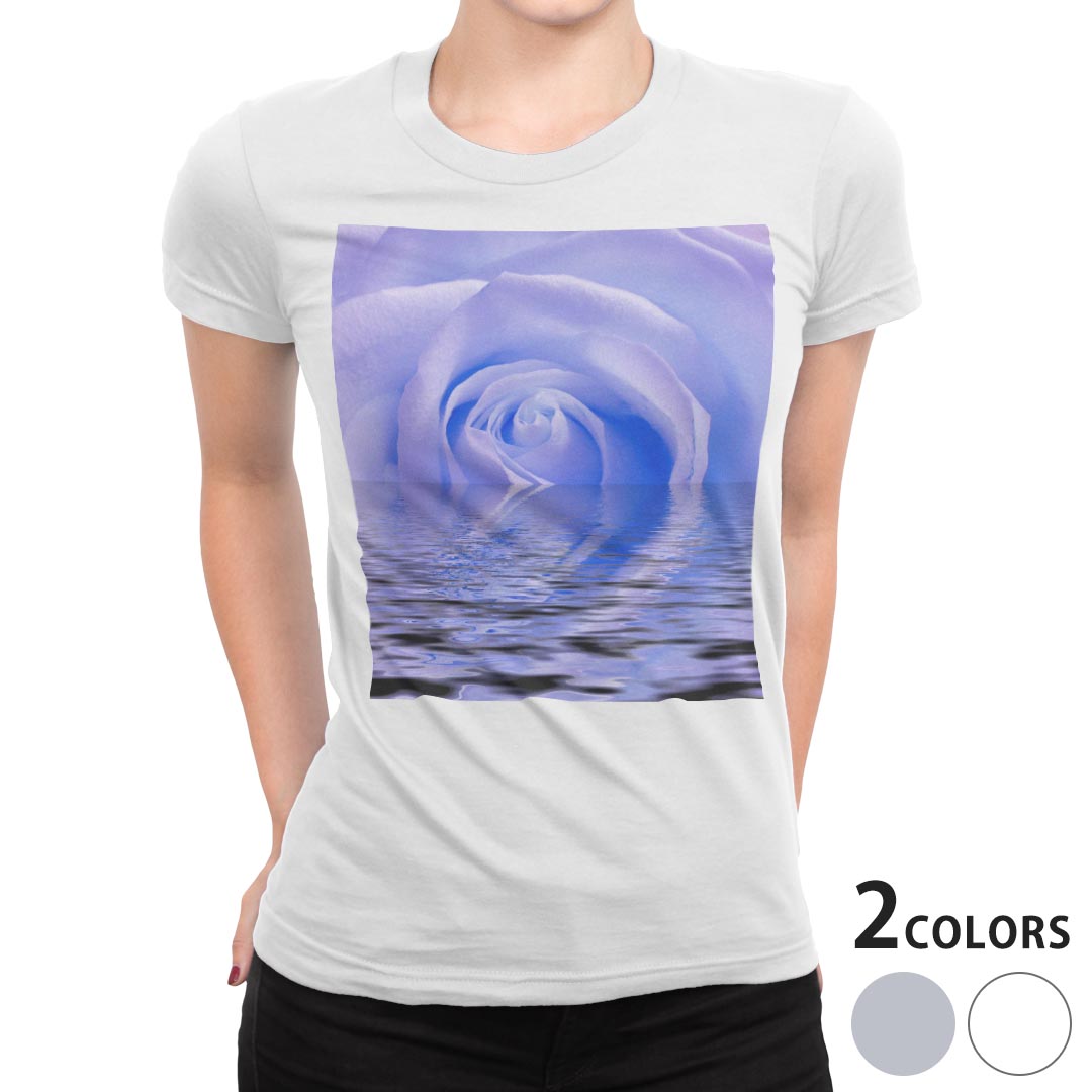 tシャツ レディース 半袖 白地 デザイン M L 白 ホワイト グレー Tシャツ ティーシャツ T shirt 001018 フラワー 薔薇　海