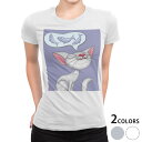 tシャツ レディース 半袖 白地 デザイン M L 白 ホワイト グレー Tシャツ ティーシャツ T shirt 001098 ユニーク 猫 イラスト(4)