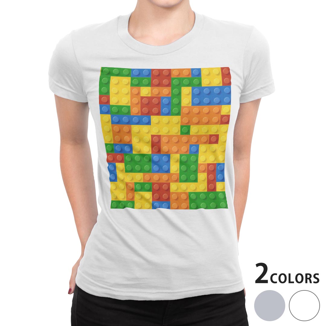 tシャツ レディース 半袖 白地 デザイン M L 白 ホワイト グレー Tシャツ ティーシャツ T shirt 001168 ユニーク その他 ブロック　カラフル kabekore-11249541 kabeコレ パッケージ画像