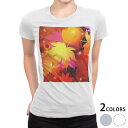 tシャツ レディース 半袖 白地 デザイン M L 白 ホワイト グレー Tシャツ ティーシャツ T shirt 001254 フラワー 紅葉 秋