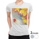 tシャツ レディース 半袖 白地 デザイン M L 白 ホワイト グレー Tシャツ ティーシャツ T shirt 001280 フラワー 紅葉 秋