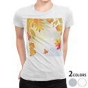 tシャツ レディース 半袖 白地 デザイン M L 白 ホワイト グレー Tシャツ ティーシャツ T shirt 001281 フラワー 紅葉 秋