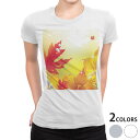 tシャツ レディース 半袖 白地 デザイン M L 白 ホワイト グレー Tシャツ ティーシャツ T shirt 001283 フラワー 紅葉 秋