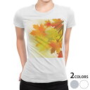 tシャツ レディース 半袖 白地 デザイン M L 白 ホワイト グレー Tシャツ ティーシャツ T shirt 001288 フラワー 紅葉 秋