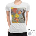 tシャツ レディース 半袖 白地 デザイン M L 白 ホワイト グレー Tシャツ ティーシャツ T shirt 001289 フラワー 紅葉 秋