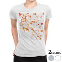 tシャツ レディース 半袖 白地 デザイン M L 白 ホワイト グレー Tシャツ ティーシャツ T shirt 001294 フラワー 紅葉 秋