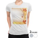 tシャツ レディース 半袖 白地 デザイン M L 白 ホワイト グレー Tシャツ ティーシャツ T shirt 001299 フラワー 紅葉 秋
