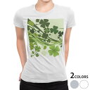 tシャツ レディース 半袖 白地 デザイン M L 白 ホワイト グレー Tシャツ ティーシャツ T shirt 001315 フラワー クローバー 植物(4)