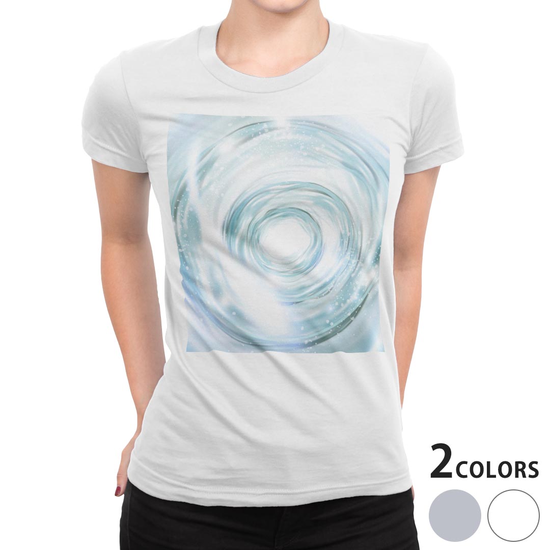 tシャツ レディース 半袖 白地 デザイン M L 白 ホワイト グレー Tシャツ ティーシャツ T shirt 001377 その他 水 渦巻き