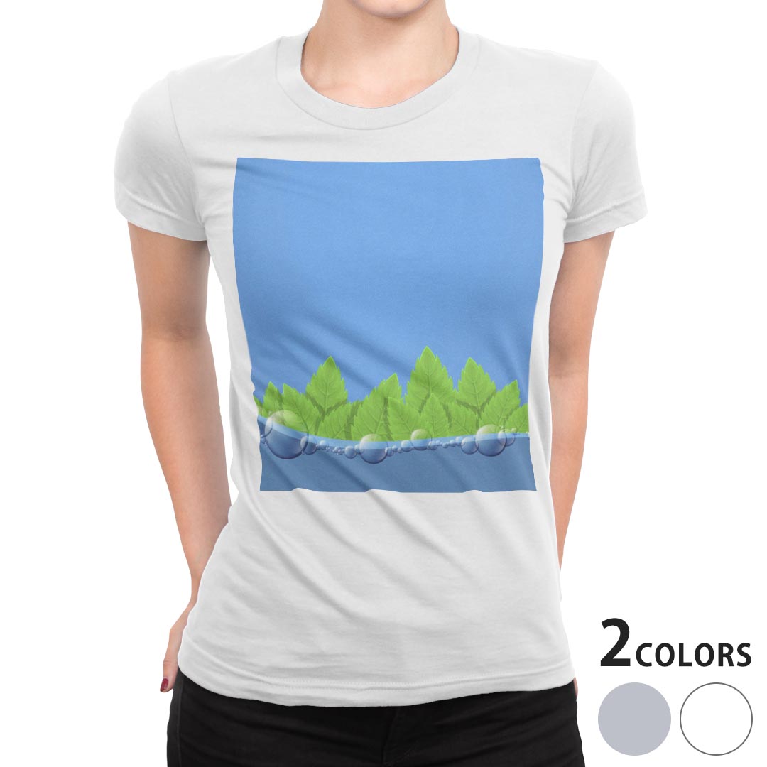 tシャツ レディース 半袖 白地 デザイン M L 白 ホワイト グレー Tシャツ ティーシャツ T shirt 001387 その他 草 水
