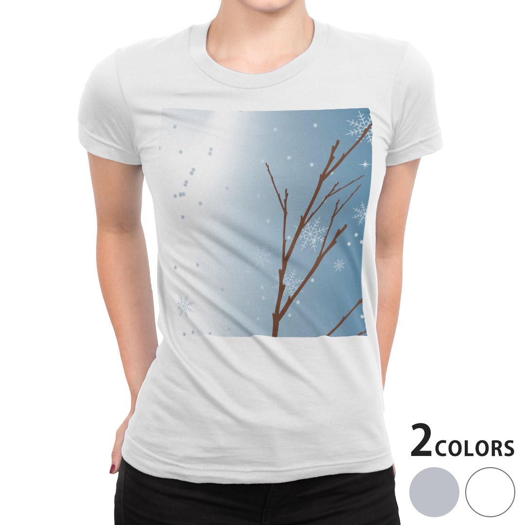 tシャツ レディース 半袖 白地 デザイン M L 白 ホワイト グレー Tシャツ ティーシャツ T shirt 001465 その他 雪　冬