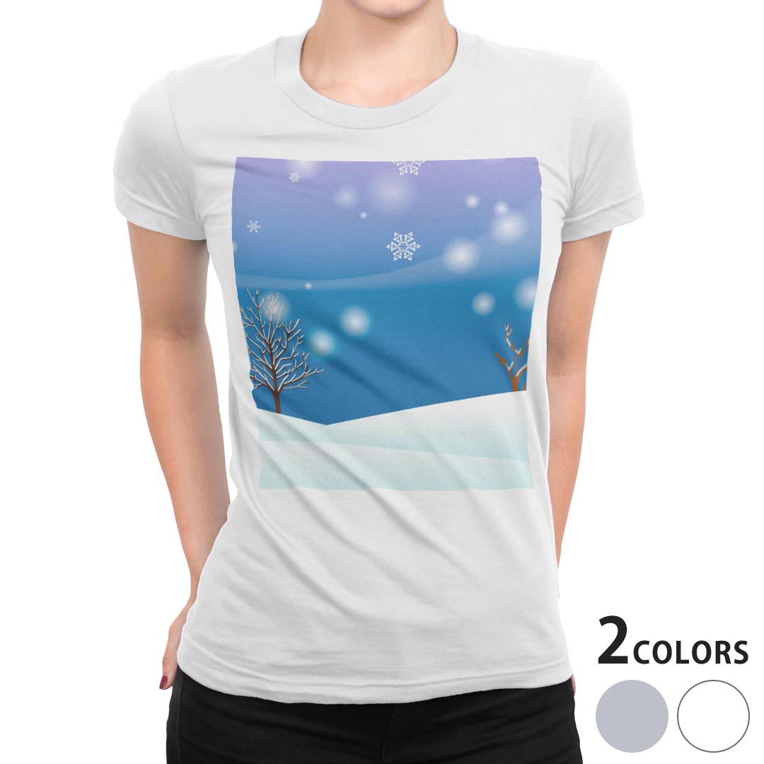 tシャツ レディース 半袖 白地 デザイン M L 白 ホワイト グレー Tシャツ ティーシャツ T shirt 001476 その他 雪　冬