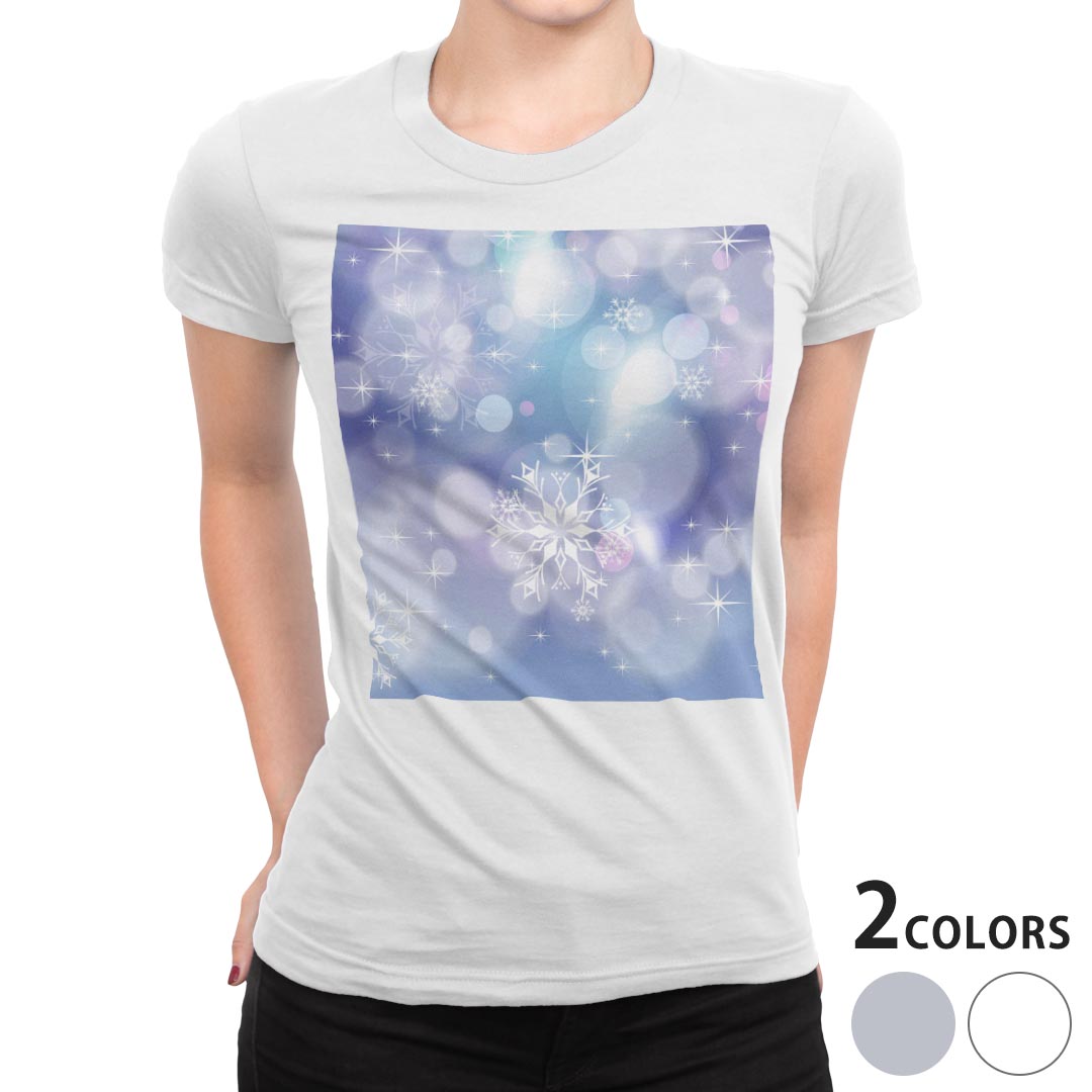 tシャツ レディース 半袖 白地 デザイン M L 白 ホワイト グレー Tシャツ ティーシャツ T shirt 001495 フラワー 雪　冬(4.0)