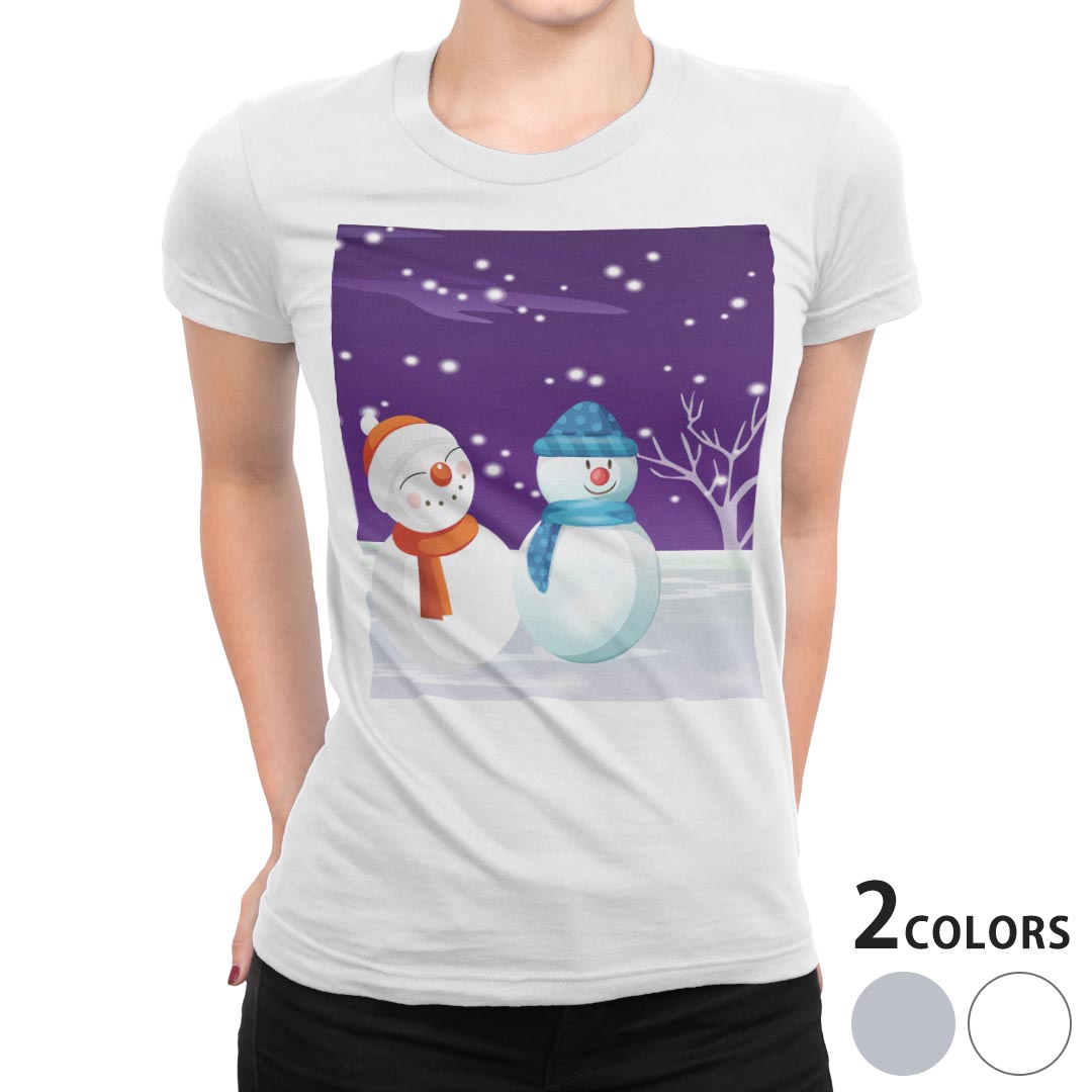 tシャツ レディース 半袖 白地 デザイン M L 白 ホワイト グレー Tシャツ ティーシャツ T shirt 001498 その他 雪 冬 雪だるま