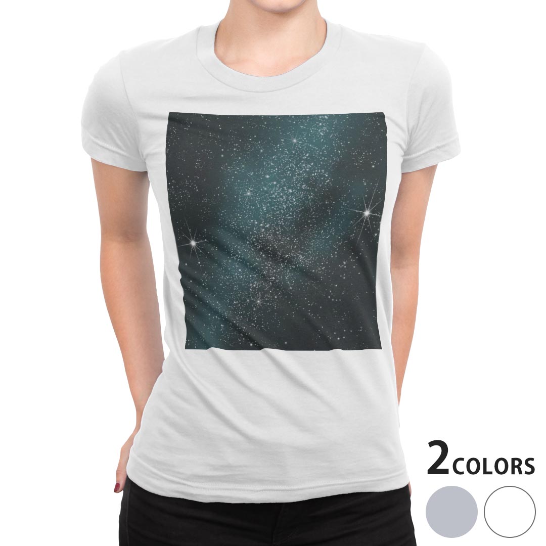 tシャツ レディース 半袖 白地 デザイン M L 白 ホワイト グレー Tシャツ ティーシャツ T shirt 001524 クール 宇宙　星