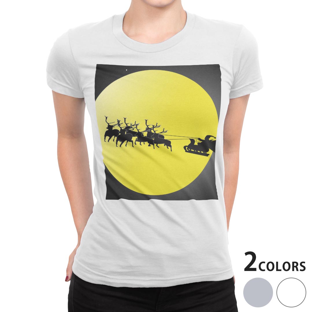 tシャツ レディース 半袖 白地 デザイン M L 白 ホワイト グレー Tシャツ ティーシャツ T shirt 001527 アニマル 月　クリスマス