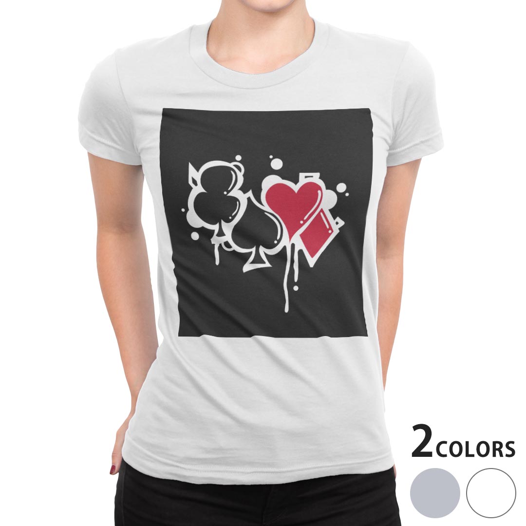 tシャツ レディース 半袖 白地 デザイン M L 白 ホワイト グレー Tシャツ ティーシャツ T shirt 001528 ユニーク クローバー トランプ