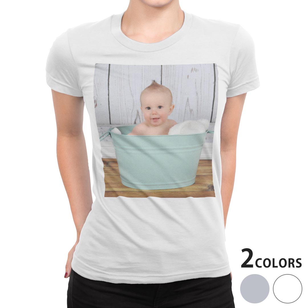 tシャツ レディース 半袖 白地 デザイン S M L XL Tシャツ ティーシャツ T shirt 001590 写真・風景 赤ちゃん　お風呂