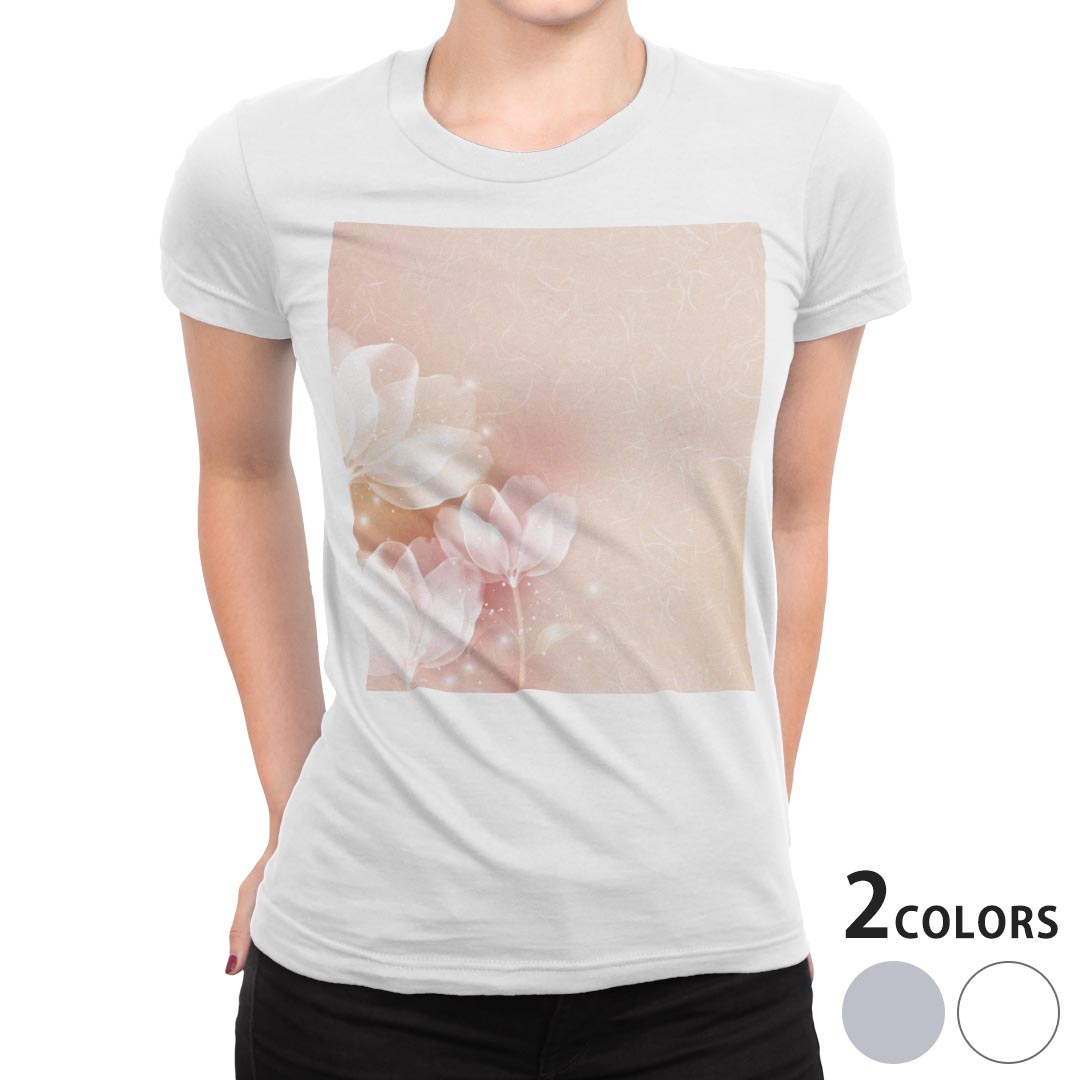 tシャツ レディース 半袖 白地 デザイン M L 白 ホワイト グレー Tシャツ ティーシャツ T shirt 001975 フラワー 花　フラワー　ピンク