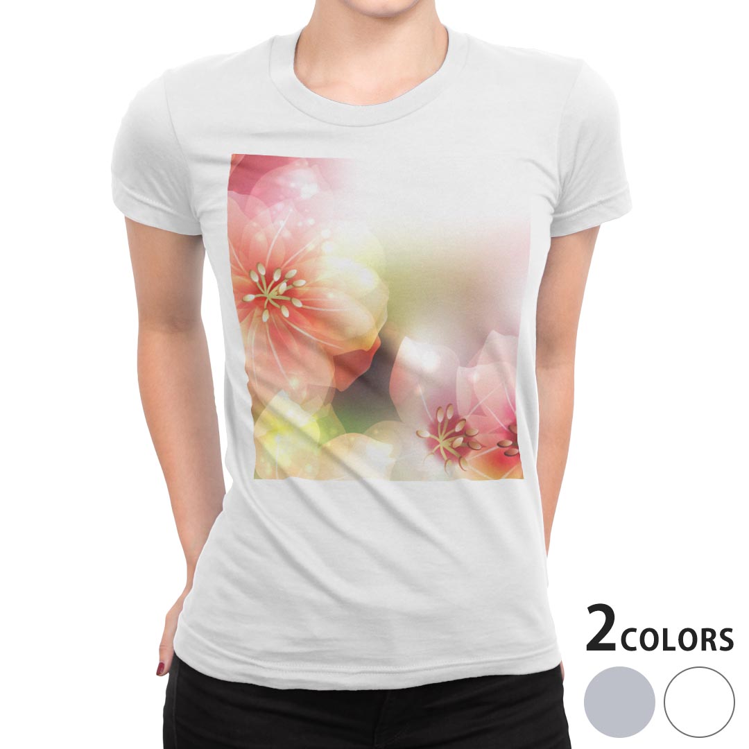 tシャツ レディース 半袖 白地 デザイン M L 白 ホワイト グレー Tシャツ ティーシャツ T shirt 001990 フラワー 花　フラワー　カラフル