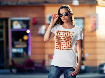 tシャツ レディース 半袖 白地 デザイン S M L XL Tシャツ ティーシャツ T shirt 000110 タイル 四角 オレンジ