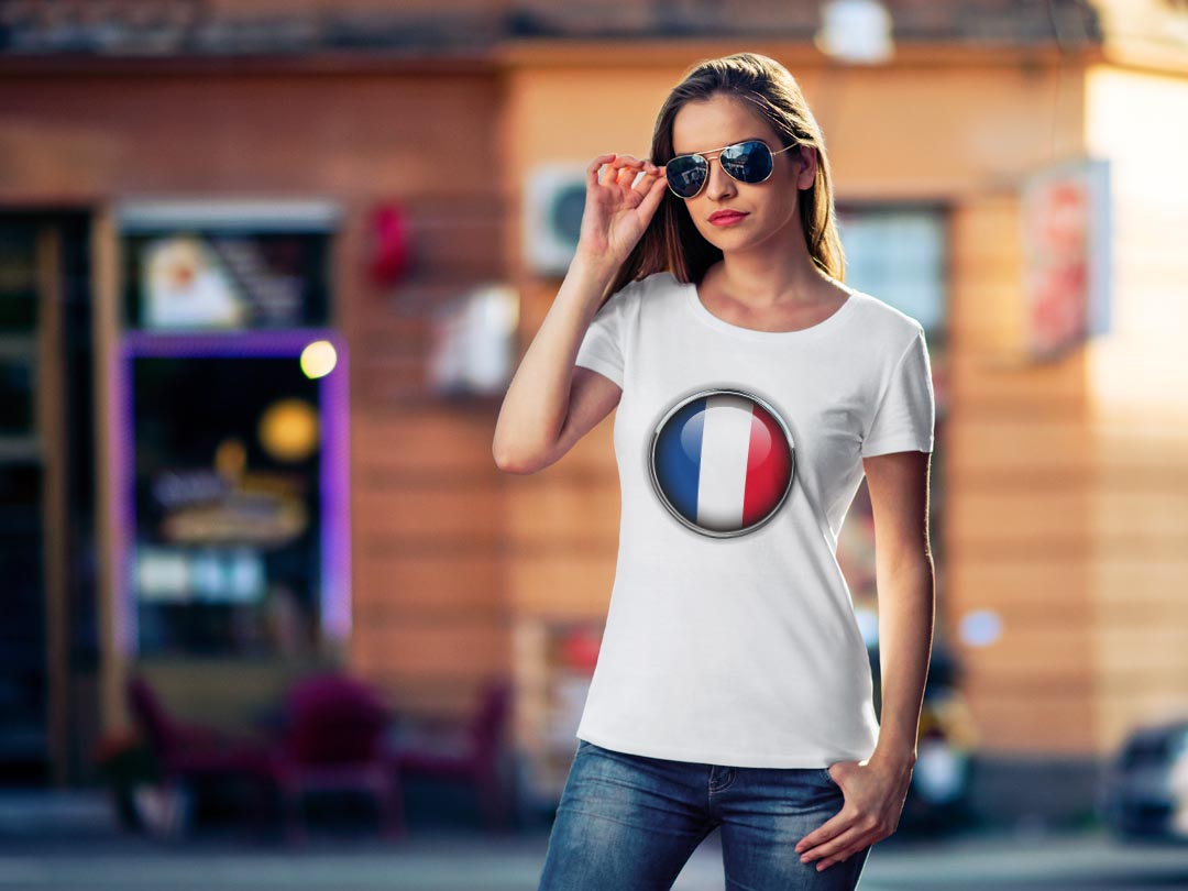 tシャツ レディース 半袖 白地 デザイン M L 白 ホワイト グレー Tシャツ ティーシャツ T shirt 000266 ユニーク その他 フランス　国旗　マーク