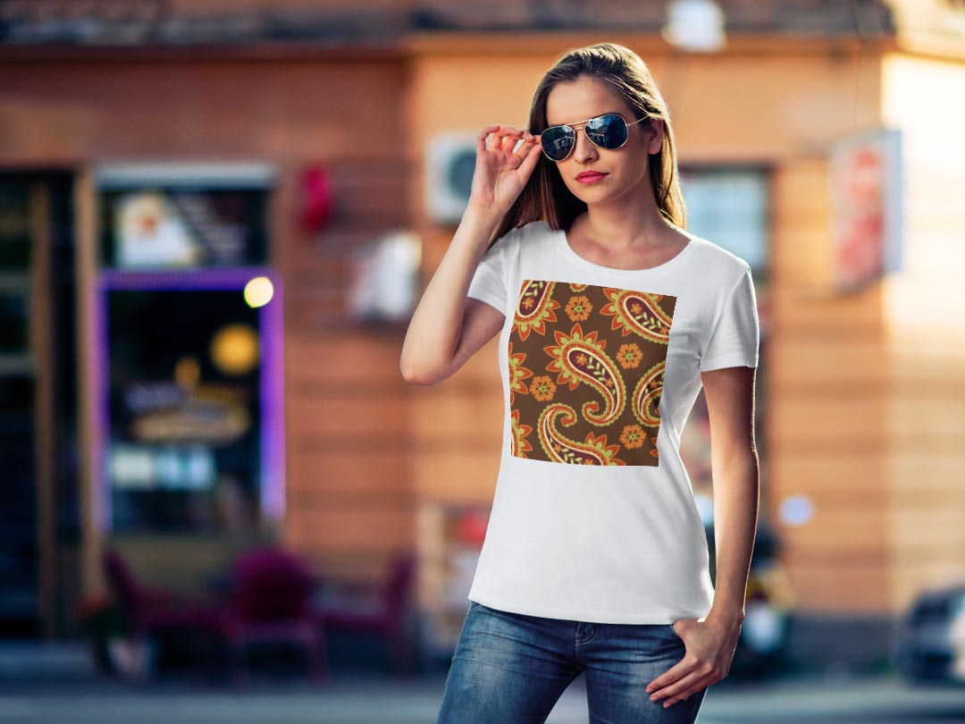 tシャツ レディース 半袖 白地 デザイン M L 白 ホワイト グレー Tシャツ ティーシャツ T shirt 000404 その他 ペイズリー　ダマスク　花