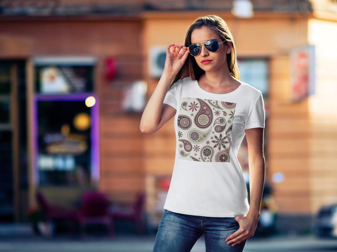 tシャツ レディース 半袖 白地 デザイン M L 白 ホワイト グレー Tシャツ ティーシャツ T shirt 000793 その他 ペイズリー　花