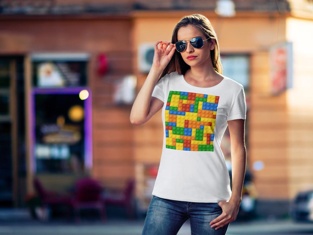 tシャツ レディース 半袖 白地 デザイン M L 白 ホワイト グレー Tシャツ ティーシャツ T shirt 001168 ユニーク その他 ブロック　カラフル kabekore-11249541 kabeコレ サンプル画像2