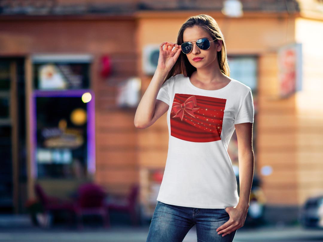 tシャツ レディース 半袖 白地 デザイン M L 白 ホワイト グレー Tシャツ ティーシャツ T shirt 001446 ラグジュアリー リボン　キラキラ