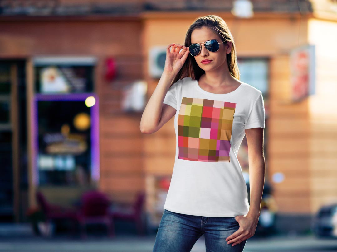 tシャツ レディース 半袖 白地 デザイン M L 白 ホワイト グレー Tシャツ ティーシャツ T shirt 002355 チェック・ボーダー 模様　カラフル