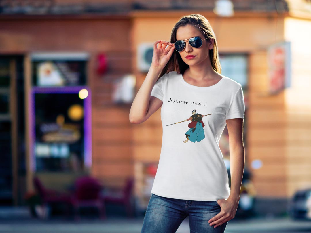 tシャツ レディース 半袖 白地 デザイン M L 白 ホワイト グレー Tシャツ ティーシャツ T shirt 032040 侍 日本 浮世絵 kabekore-11009239 kabeコレ サンプル画像2