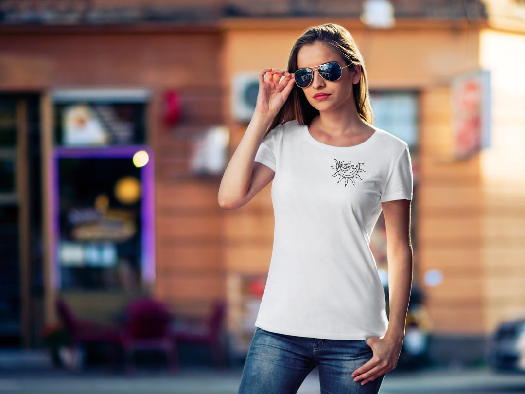 tシャツ レディース 半袖 白地 デザイン M L 白 ホワイト グレー Tシャツ ティーシャツ T shirt 032181 波 ワンポイント kabekore-11255913 kabeコレ サンプル画像2