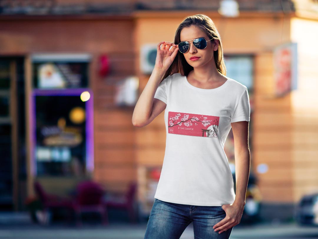 kabeコレのtシャツ レディース 半袖 白地 デザイン M L 白 ホワイト グレー Tシャツ ティーシャツ T shirt 032226 桜 sakura｜アングル2
